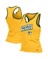 New Era Women's Gold Green Bay Packers Lettuce Hem Notch Neck Tri-blend Tank Top In Yellow