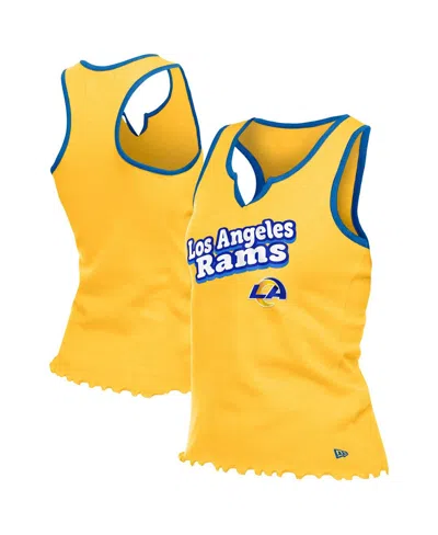 New Era Women's Gold Los Angeles Rams Lettuce Hem Notch Neck Tri-blend Tank Top