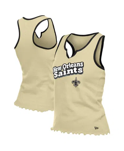 New Era Women's Gold New Orleans Saints Lettuce Hem Notch Neck Tri-blend Tank Top In Neutral