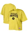 New Era Women's Gold Pittsburgh Pirates City Connect Multiplier Pinstripe Cropped T-shirt In Yellow