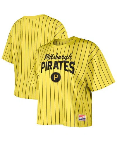 New Era Women's Gold Pittsburgh Pirates City Connect Multiplier Pinstripe Cropped T-shirt In Yellow
