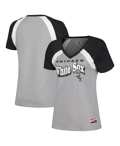 New Era Women's Gray Chicago White Sox Heathered Raglan V-neck T-shirt