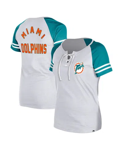 New Era Women's Gray Miami Dolphins Throwback Lace-up Raglan T-shirt