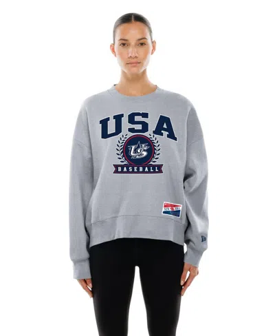 New Era Women's Gray Usa Baseball 2026 World Baseball Classic Mineral Wash Dolmen Sleeve Fleece Sweatshirt