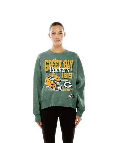 New Era Women's Green Bay Packers Throwback Mineral Wash Boxy Fleece Crewneck Sweatshirt