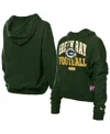 New Era Women's Green Green Bay Packers Throwback Boxy Hoodie Sweatshirt In Green