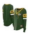New Era Women's Green Green Bay Packers Throwback Lace-up Long-sleeve T-shirt In Green