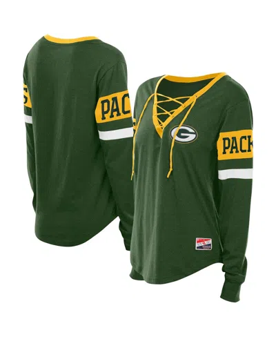 New Era Women's Green Green Bay Packers Throwback Lace-up Long-sleeve T-shirt