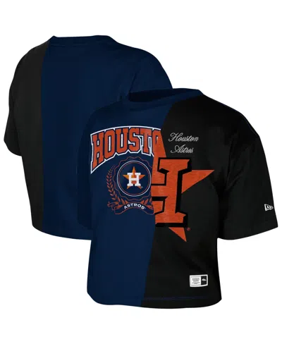 New Era Women's Houston Astros Color Block Boxy Cropped T-shirt In Blue