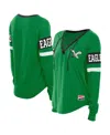 New Era Women's Kelly Green Philadelphia Eagles Plus Size Throwback Lace-up Long Sleeve T-shirt In Green