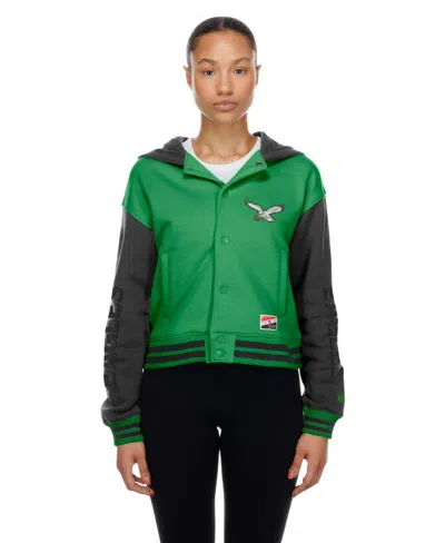 New Era Women's Kelly Green Philadelphia Eagles Throwback Full-snap Hooded Jacket In Kelly Green,black