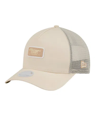 New Era Women's Light Beige Chicago Cubs Tonal Patch 9forty M-crown A-frame Trucker Adjustable Hat In Neutral