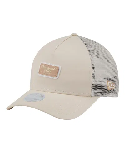 New Era Women's Light Beige Cincinnati Reds Tonal Patch 9forty M-crown A-frame Trucker Adjustable Hat In Gray
