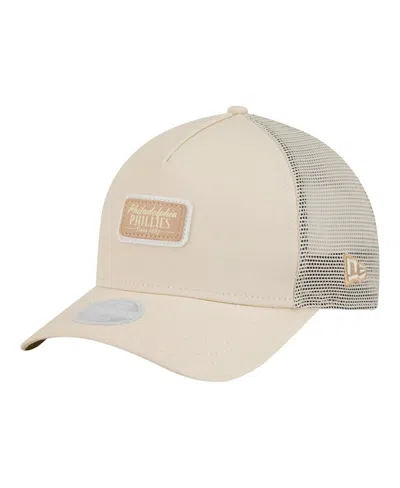New Era Women's Light Beige Philadelphia Phillies Tonal Patch 9forty M-crown A-frame Trucker Adjustable Hat In Neutral