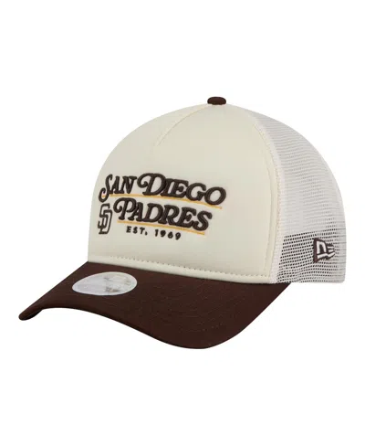 New Era Women's Light Beige/brown San Diego Padres Retro 9forty M-crown A-frame Trucker Adjustable Hat In Neutral