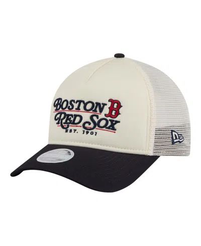 New Era Women's Light Beige/navy Boston Red Sox Retro 9forty M-crown A-frame Trucker Adjustable Hat In White