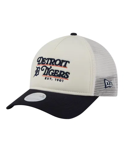 New Era Women's Light Beige/navy Detroit Tigers Retro 9forty M-crown A-frame Trucker Adjustable Hat In Metallic