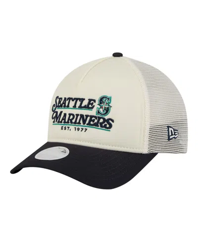 New Era Women's Light Beige/navy Seattle Mariners Retro 9forty M-crown A-frame Trucker Adjustable Hat In Multi
