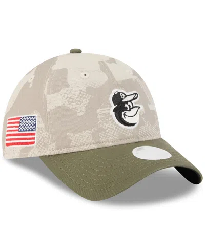 New Era Women's Light Beige/olive Baltimore Orioles 2025 Armed Forces Day 9twenty Adjustable Hat In Multi
