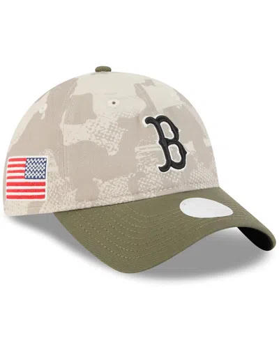 New Era Women's Light Beige/olive Boston Red Sox 2025 Armed Forces Day 9twenty Adjustable Hat