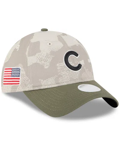 New Era Women's Light Beige/olive Chicago Cubs 2025 Armed Forces Day 9twenty Adjustable Hat In Multi