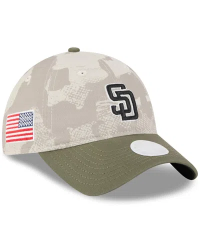 New Era Women's Light Beige/olive San Diego Padres 2025 Armed Forces Day 9twenty Adjustable Hat In Multi