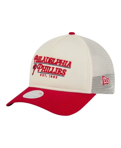 New Era Women's Light Beige/red Philadelphia Phillies Retro 9forty M-crown A-frame Trucker Adjustable Hat In Light Beige,red