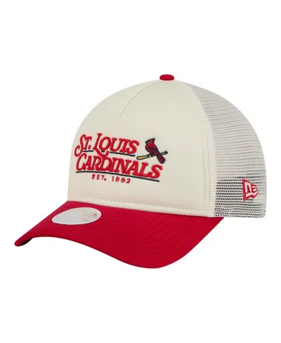 New Era Women's Light Beige/red St. Louis Cardinals Retro 9forty M-crown A-frame Trucker Adjustable Hat In White
