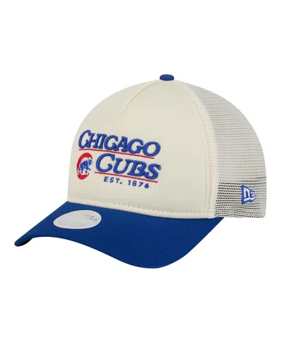 New Era Women's Light Beige/royal Chicago Cubs Retro 9forty M-crown A-frame Trucker Adjustable Hat In Neutral