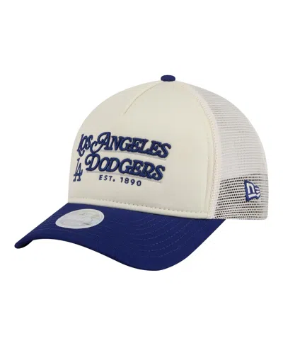 New Era Women's Light Beige/royal Los Angeles Dodgers Retro 9forty M-crown A-frame Trucker Adjustable Hat In Neutral