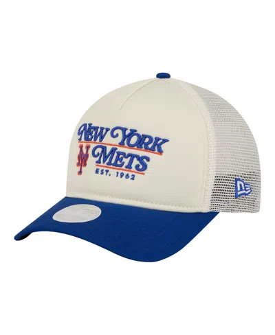 New Era Women's Light Beige/royal New York Mets Retro 9forty M-crown A-frame Trucker Adjustable Hat In Neutral