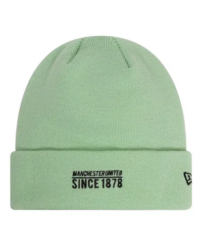 New Era Women's Light Green Manchester United Seasonal Cuffed Knit Hat In Gray