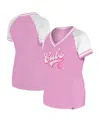 NEW ERA WOMEN'S LIGHT PINK CHICAGO CUBS GAMEDAY V-NECK T-SHIRT