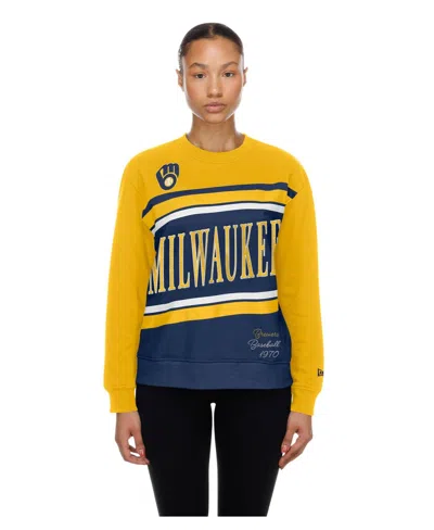 New Era Women's Milwaukee Brewers Crewneck Color Block Sweatshirt In Multi