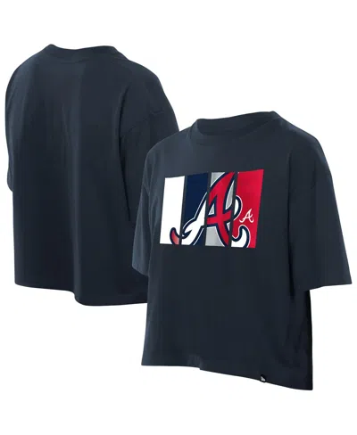 New Era Women's Navy Atlanta Braves Boxy Foil Logo T-shirt In Multi