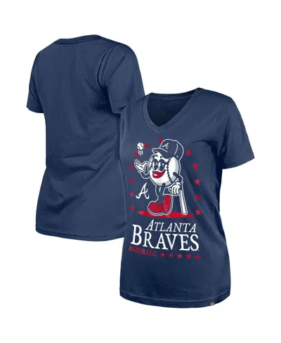 New Era Women's Navy Atlanta Braves Little Miss 2 V-neck T-shirt In Blue
