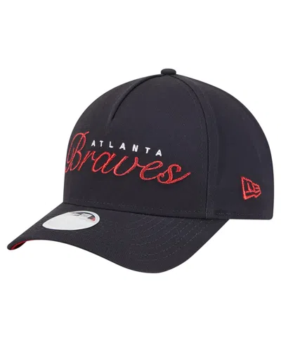 New Era Women's Navy Atlanta Braves Metallic A-frame 9forty Adjustable Hat In Black