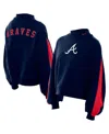 New Era Women's Navy Atlanta Braves Mock Neck Balloon Sleeve Sweatshirt In Blue