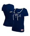 NEW ERA WOMEN'S NAVY ATLANTA BRAVES THROWBACK LACE UP T-SHIRT