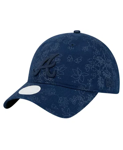 New Era Women's Navy Atlanta Braves Tonal Floral 9twenty Adjustable Hat In Blue