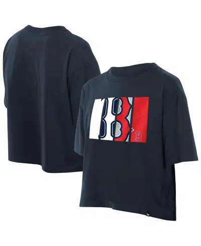 New Era Women's Navy Boston Red Sox Boxy Foil Logo T-shirt In Blue