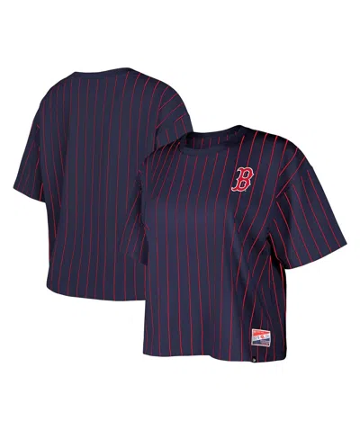 New Era Women's Navy Boston Red Sox Boxy Pinstripe T-shirt In Blue