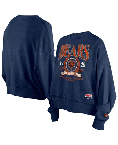 New Era Women's Navy Chicago Bears Throwback Boxy Sweatshirt In Blue