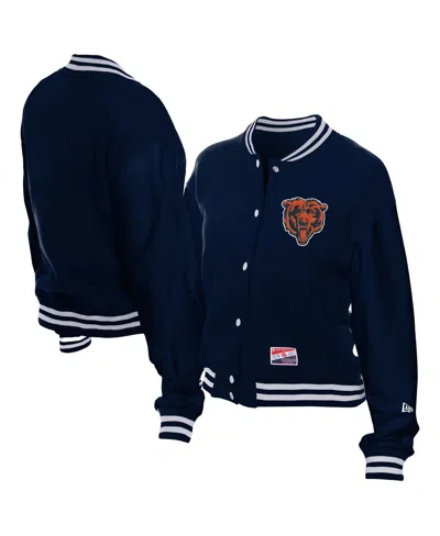 New Era Women's Navy Chicago Bears Throwback Fleece Full-snap Jacket In Blue