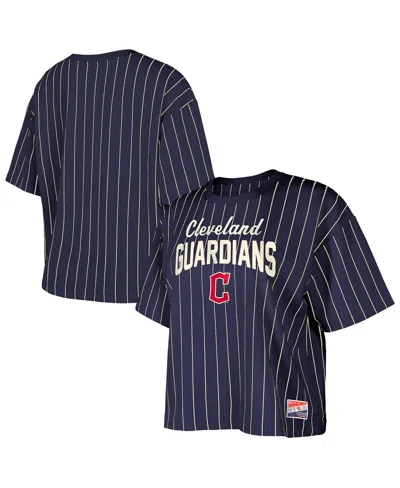New Era Women's Navy Cleveland Guardians Cooperstown Collection Multiplier Pinstripe Cropped T-shirt