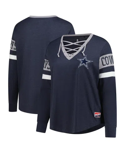 New Era Women's Navy Dallas Cowboys Plus Size Throwback Lace-up Long Sleeve T-shirt In Blue