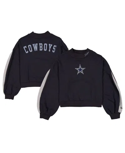 New Era Women's Navy Dallas Cowboys Sport Night Mock Neck Balloon Sleeve Pullover Sweatshirt In Blue
