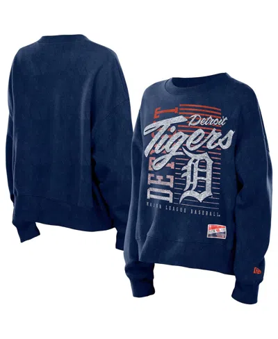 New Era Women's Navy Detroit Tigers Boxy Mineral Wash Dolmen Sleeve Sweatshirt In Blue