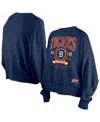 New Era Women's Navy Detroit Tigers Throwback Boxy Enzyme Wash Fleece Crewneck Pullover Top In Blue