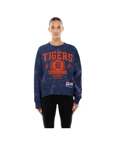 New Era Women's Navy Detroit Tigers Throwback Oversized Boxy Sweatshirt In Blue